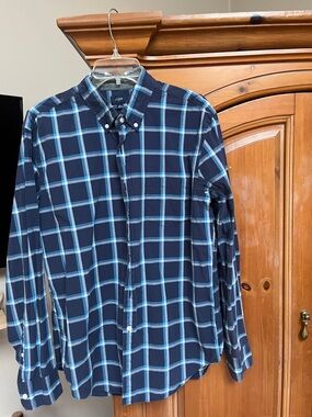 J. Crew Men's Navy Plaid Button-Down Shirt with Light Blue Windowpane
